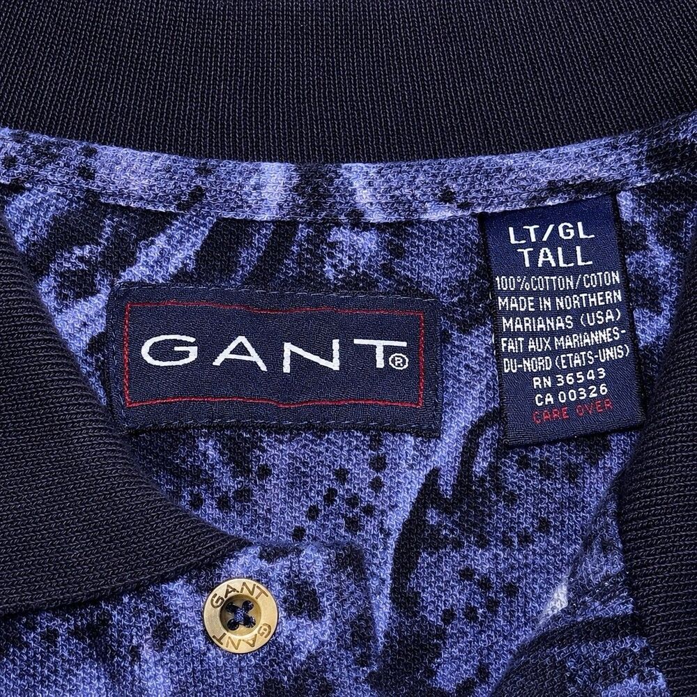 Vintage GANT Paisley Polo Shirt Men LT Tall Blue Black Cotton USA Islands - Picture 6 of 6